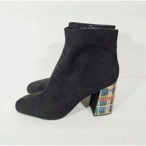 NEW Betsey Johnson Barette Zip Up Rhinestone Block Heel Booties Size 9M Black